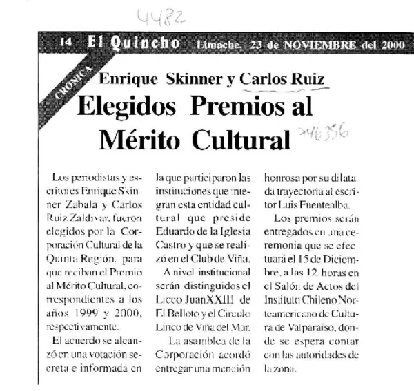 Elegidos Premios al Mérito Cultural  [artículo]