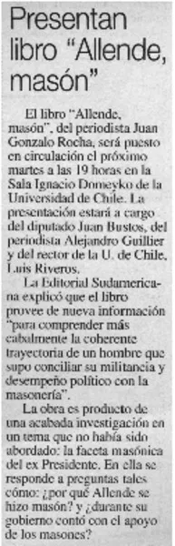 Presentan libro "Allende masón"  [artículo]