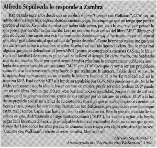 Alfredo Sépulveda le responde a Zambra  [artículo]