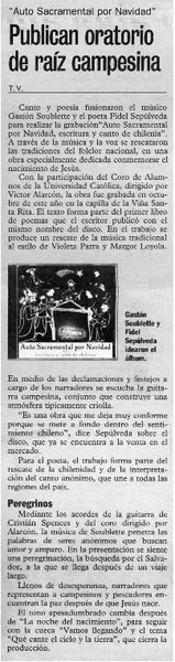 Pubican oratorio de raíz campesina  [artículo] T.V.