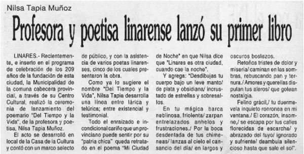 Profesora y poetisa linaerense lanzó su primer libro  [artículo]