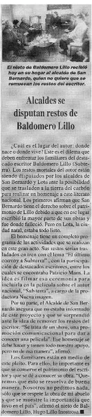 Alcaldes se disputan restos de Baldomero Lillo  [artículo]