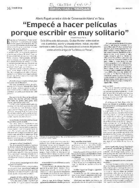 "Empecé a hacer películas porque escribir es muy solitario" [entrevista] [artículo] Eduardo Bravo Pezoa.
