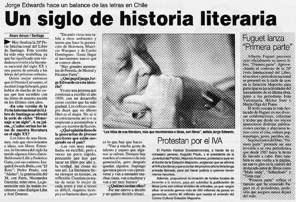 Un siglo de historia literaria : [entrevistas] [artículo] Alvaro Arroyo.