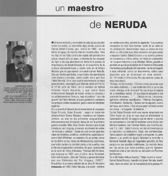 Un maestro de Neruda  [artículo] Luis Sánchez Latorre.