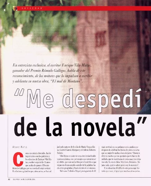 "Me despedí de la novela" [entrevistas] [artículo] : Alvaro Matus.