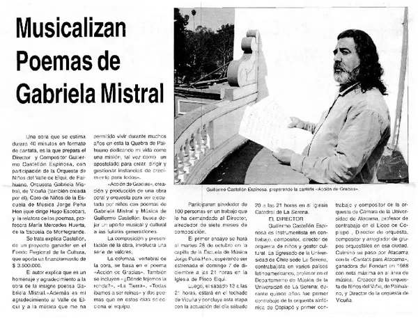 Musicalizan Poemas de Gabriela Mistral  [artículo]