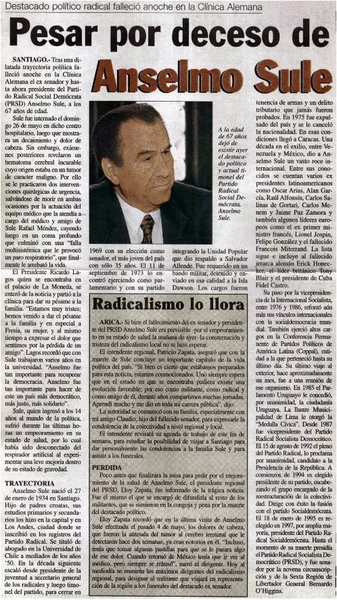 Pesar por deceso de Anselmo Sule.  [artículo]