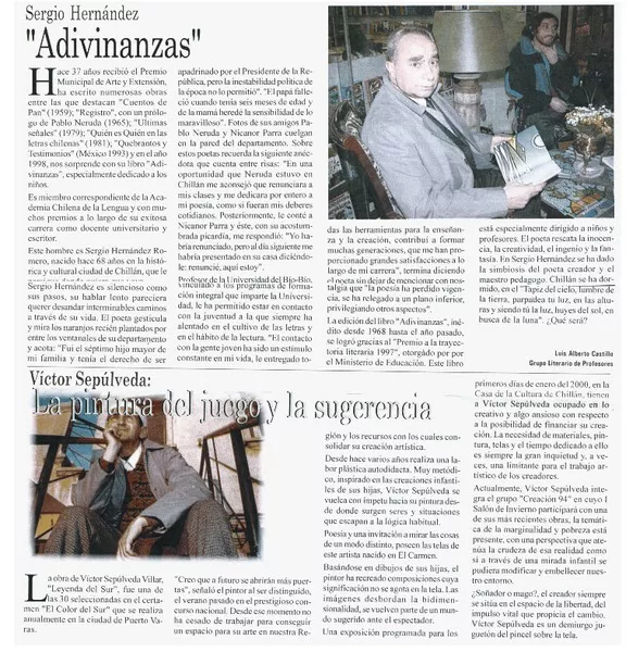Adivinanzas"  [artículo] Luis Alberto Castillo.