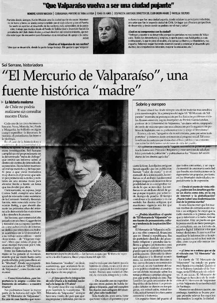 "El Mercurio de Valparaíso", una fuente histórica "madre" [entrevistas] [artículo] Sol Serrano.