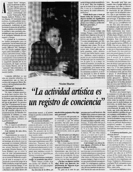 "La actividad artística es un registro de conciencia" [entrevistas] [artículo] :