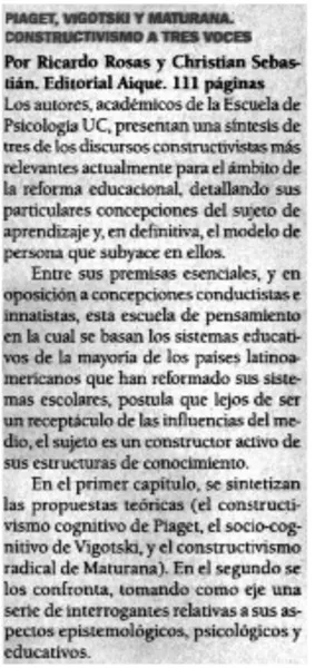 Piaget, Vigotski y Maturana. Constructivismos a tres voces.  [artículo]