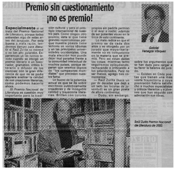 Premio sin cuestionamiento ¡no es premio!  [artículo] Gabriel Venegas Vásquez.