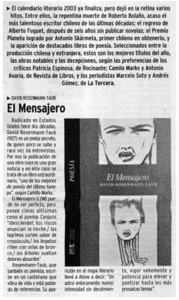 Los mejores libros del año : poesía, relatos y novelas  [artículo]