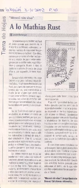 A lo Mathias Rust  [artículo] Jordi Berenger.