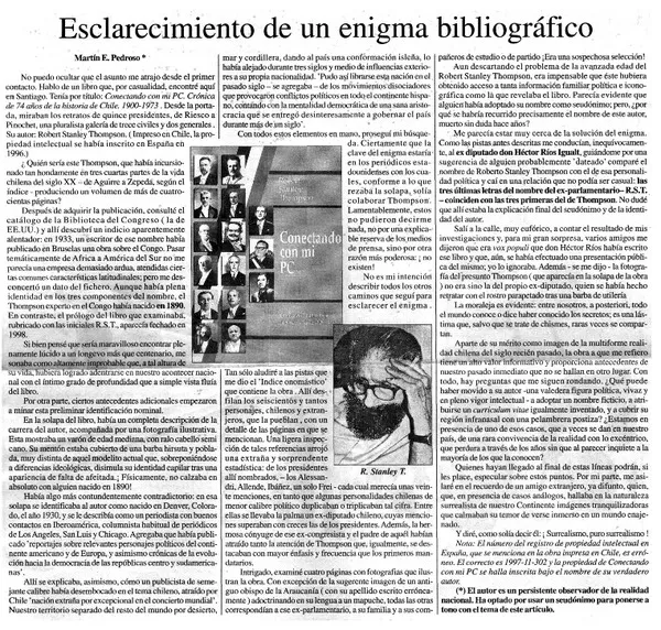 Esclarecimiento de un enigma bibliográfico  [artículo] Martín E. Pedroso.