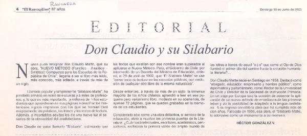 Don Claudio y su Silabario  [artículo] Héctor González V.