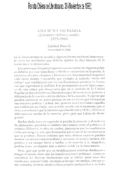 Una suma necesaria  [artículo] Soledad Bianchi.