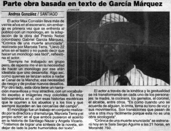 Parte obra basada en texto de García Márquez  [artículo] Andrea González.