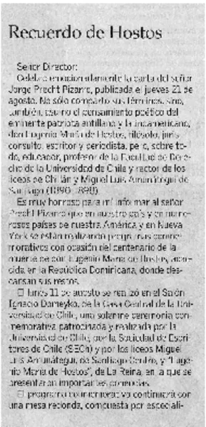 Recuerdo de Hostos  [artículo] Angel Pizarro.