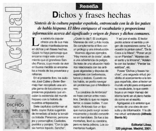 Dichos y frases hechas  [artículo] Alfredo Barría M.