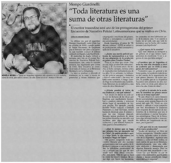 Toda literatura es una suma de otras literaturas"  [artículo] Carolina Andonide Dracos.