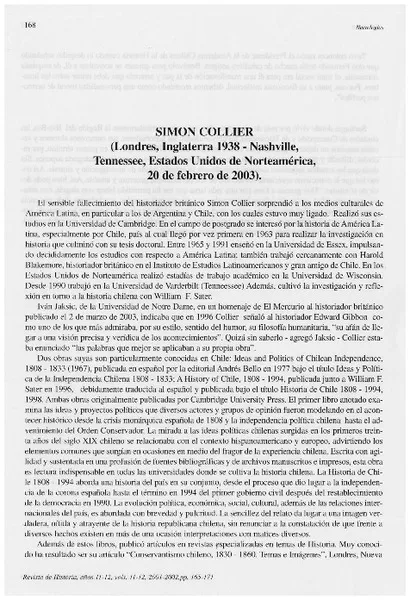 Simon Collier  [artículo] Mario Valdés Urrutia.