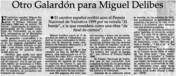 Otro galardón para Miguel Delibes  [artículo]