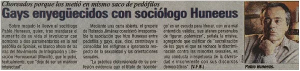 Gays enyegüecidos con sociólogo Huneeus  [artículo] V.F.B.