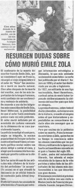 Resurgen dudas sobre cómo murió Emile Zola  [artículo]
