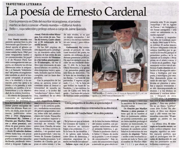 La poesía de Ernesto Cardenal  [artículo] Ignacio Valente.
