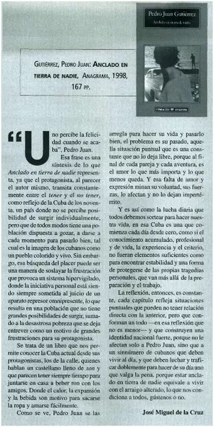 Anclado en tierra de nadie  [artículo] José Miguel de la Cruz.