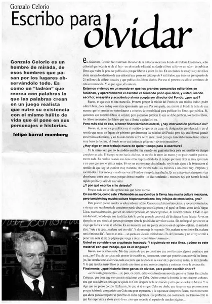 Escribo para olvidar  [artículo] Felipe Barral Momberg.