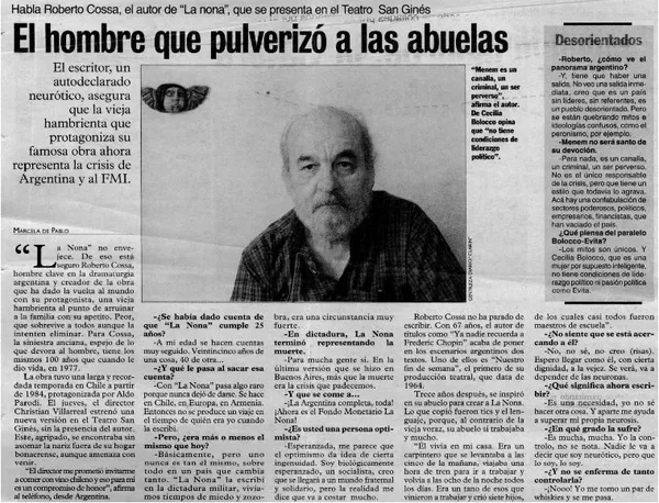 El Hombre que pulverizó a las abuelas  [artículo] Roberto M. Cossa.