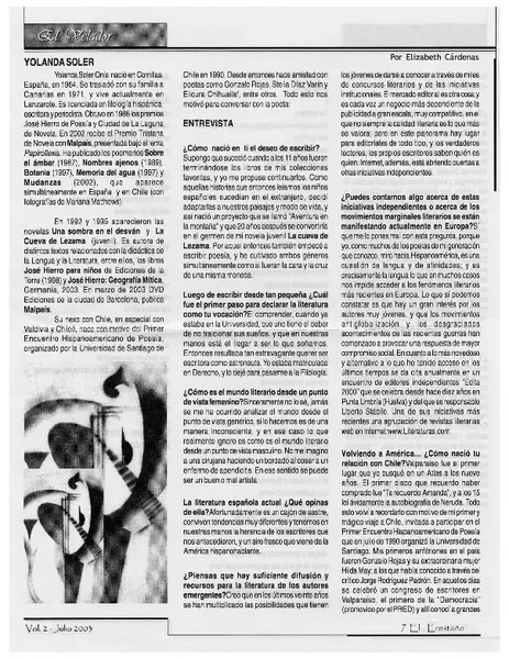 Yolanda Soler  [artículo] Elizabeth Cárdenas.