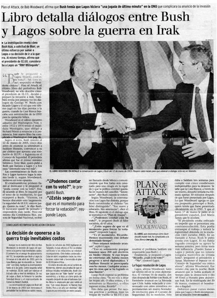 Libro detalla diálogos entre Bush y Lagos sobre la guerra en Irak  [artículo]