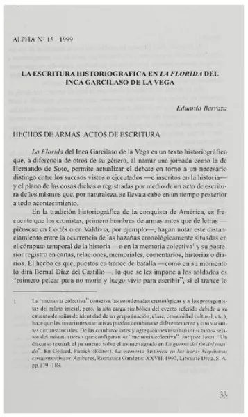 La escritura historiográfica en La Florida del Inca Garcilaso de la Vega  [artículo] Eduardo Barraza.