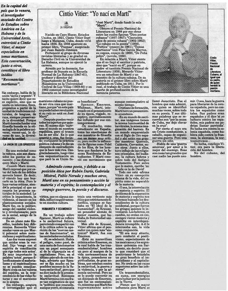 Cintio Vitier: "Yo nací en Martí"  [artículo]