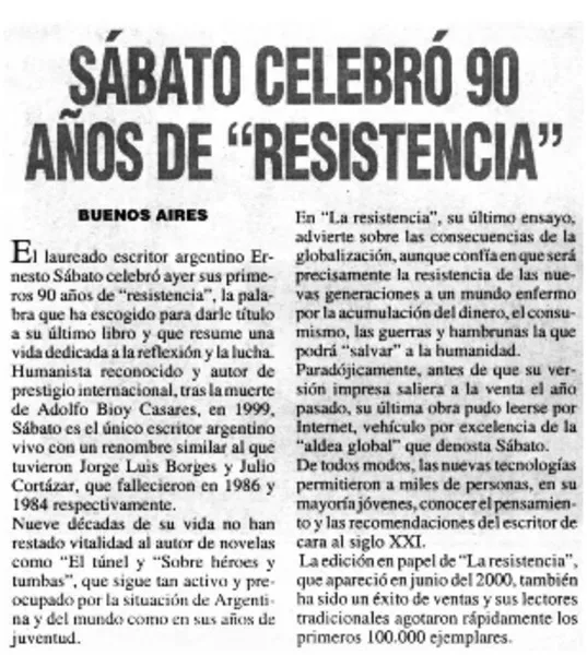 Sábato celebró 90 años de "resistencia".  [artículo]