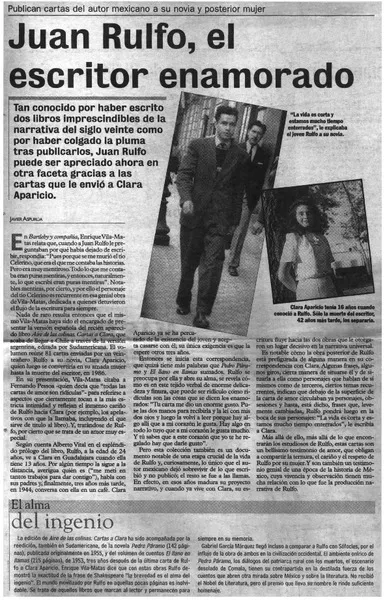 Juan Rulfo, el escritor enamorado  [artículo] Javier Aspurúa.