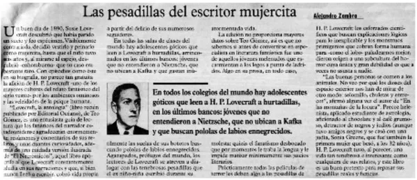 Las pesadillas del escritor mujercita  [artículo] Alejandro Zambra.