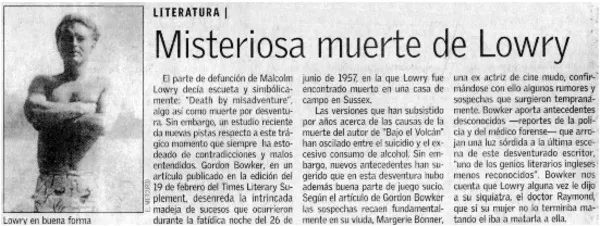 Misteriosa muerte de Lowry.  [artículo]