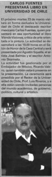 Carlos Fuentes presentará libro en Universidad de Chile.  [artículo]