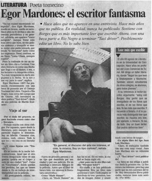 Egor Mardones: el escritor fantasma.  [artículo]