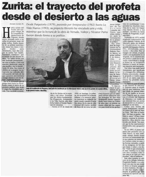 Zurita: el trayecto del profeta desde el desierto a las aguas  [artículo] Andrés Gómez B.