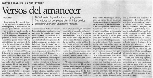 Versos del amanecer  [artículo] Bruno Cuneo.