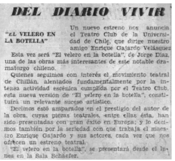"El Velero en la botella"  [artículo] Cronos.