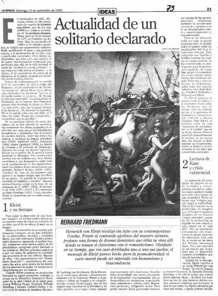 Actualidad de un solitario declarado  [artículo] Reinhard Friedmann.