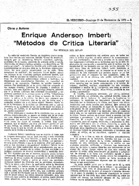 Enrique Anderson Imbert, "Métodos de crítica literaria"  [artículo] Hernán del Solar.