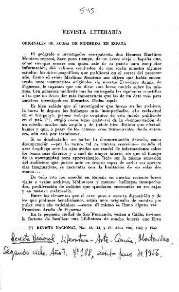 Revista literaria  [artículo] Homero Martínez Montero.